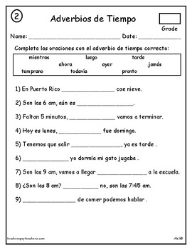 Adverbios de Tiempo in Spanish - worksheets by Aleli | TPT