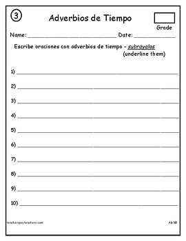 Adverbios de Tiempo in Spanish - worksheets by Aleli | TPT