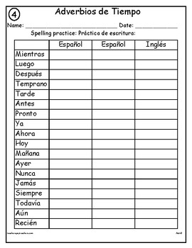 Adverbios de Tiempo in Spanish - worksheets by Aleli | TPT