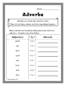 adverb worksheets by patricia watson teachers pay teachers