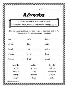 adverb worksheets by patricia watson teachers pay teachers