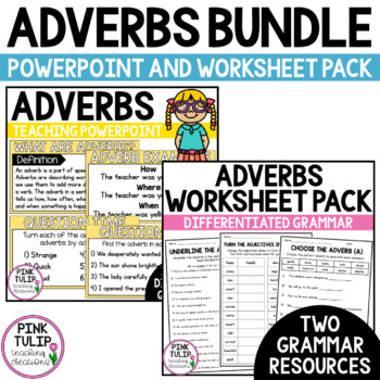 Preview of Adverbs Bundle - Worksheet Pack and Guided Teaching PowerPoint