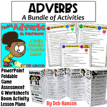 Preview of Adverbs Bundle of Activities: Worksheets, Task Cards, Game, PowerPoint