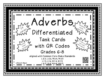 Preview of Adverbs Differentiated Task Cards with QR Codes grades 6-8