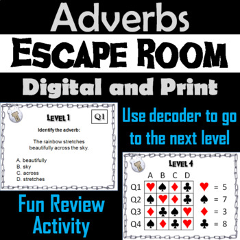 Preview of Adverbs: Grammar Escape Room - English (Parts of Speech Game 3rd - 5th Grade)