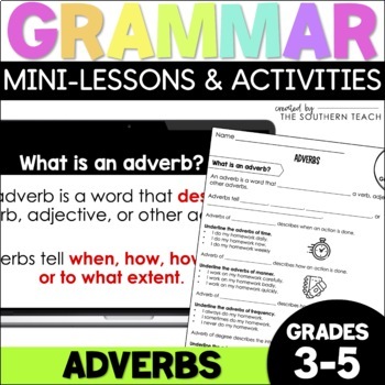 Preview of Adverbs Mini-Lesson and Grammar Activities for Grades 3-5