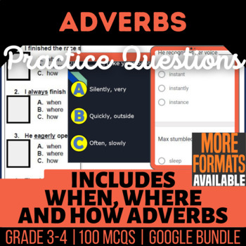 Preview of Adverbs Review Google Worksheets Forms Slides | When Where How Digital Resources