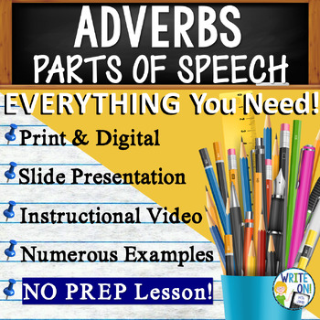 Preview of Adverbs - Sentence Fluency, Parts of Speech - Writing Activity & Worksheets