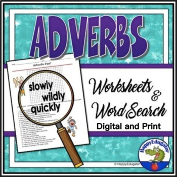 Preview of Adverbs Word Search and Grammar Worksheets and Digital Easel Activity