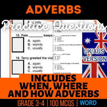 Preview of Adverbs Workbooks: When, Where, How, Mistake Finding UK/AUS English