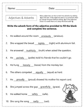 adjectives to adverbs worksheets by homework hut tpt