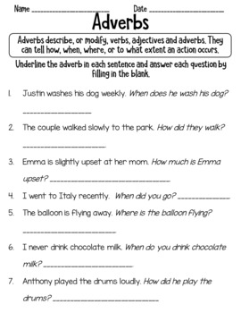 Preview of Adverbs Worksheets L.2.1.E Distance Learning