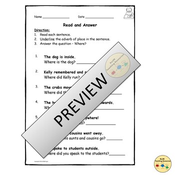 Adverbs Of Place Worksheets Room Visual Posters Anchor Cards Flashcards