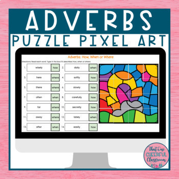 Preview of Adverbs of Time and Adverbs of Place Mystery Picture Puzzle Pixel Art