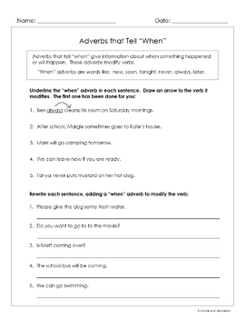 Adverbs that tell When, Where & How - 4 worksheets - Grades 2-3 - CCSS