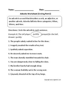 Preview of Adverbs worksheet # W-2