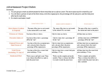 Preview of Advertisement Project Instructions and Rubric