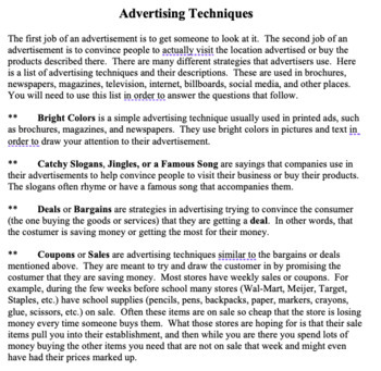 Preview of Advertising Techniques Packet
