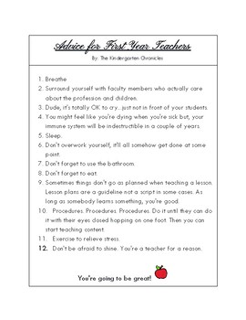 Preview of Advice for First Year Teachers