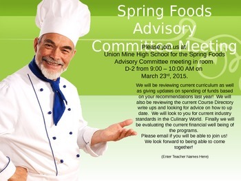 Preview of Advisory Committee Invitation - Foods/Culinary