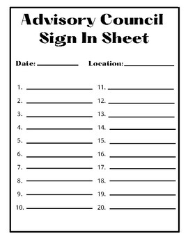 Preview of Advisory Council Sign In Sheet