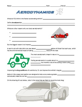 Preview of Aerodynamics Lesson- Worksheet