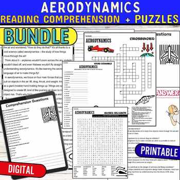 Preview of Aerodynamics Reading Comprehension Passage Puzzles,Digital & Print BUNDLE