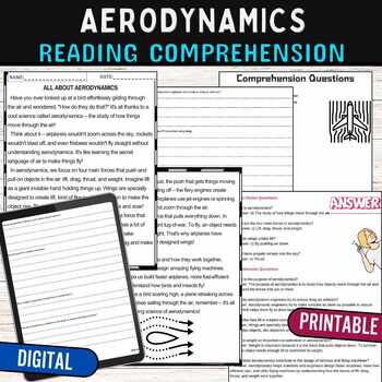 Preview of Aerodynamics Reading Comprehension Passage Worksheets,Digital & Print