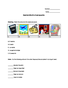 Preview of Aeropuerto Vocabulary Quiz-Airport Spanish Vocabulary Quiz