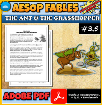 Preview of Aesop Fables|Ant And The Grasshopper| Reading Comprehension| Wordsearch
