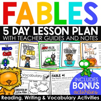 Preview of Aesop's Fables Activities Reading Comprehension Passages & Writing Sub Plans