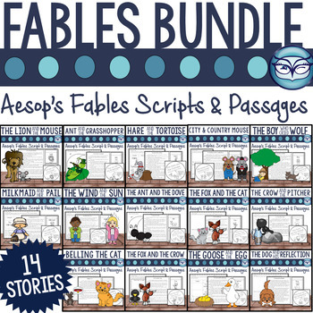 Preview of Aesop's Fables Reading Passages and Readers Theater Scripts Activity BUNDLE