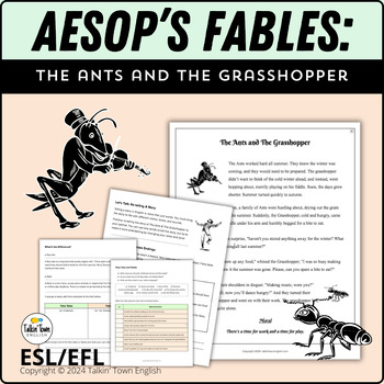 Preview of Aesop's Fables The Ants and the Grasshopper Text, Role Play and Alternate Ending