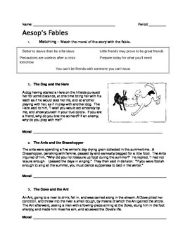 Aesop's Fables Worksheet by Speech and Lit Emporium | TpT