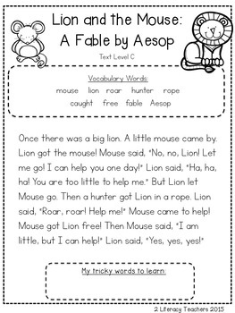 aesops fables ccss aligned leveled reading passages activities
