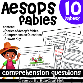 Preview of Aesops fables with comprehension questions,aesop fables activities worksheets