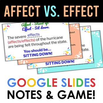 Preview of Affect vs. Effect - GOOGLE DRIVE Grammar Notes & Game!