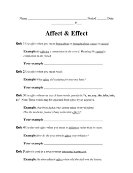 Effect Vs Affect Worksheet