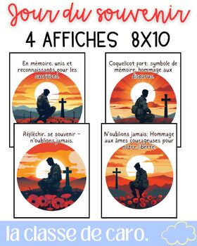 Preview of Affiches Jour du Souvenir - Héros Militaires, Coquelicots, Citation Emouvante -