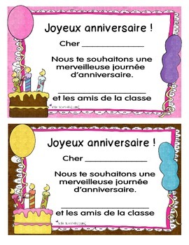 Affiches Anniversaires Anniversary By Kindergarten French Tpt