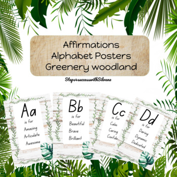 Preview of Affirmation Alphabet Posters Greenery Boho-Woodland