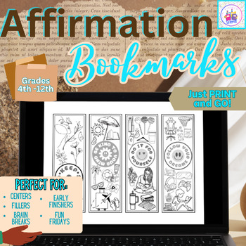 Preview of Affirmation Bookmarks - Pop Culture - Coloring Activity Digital Files