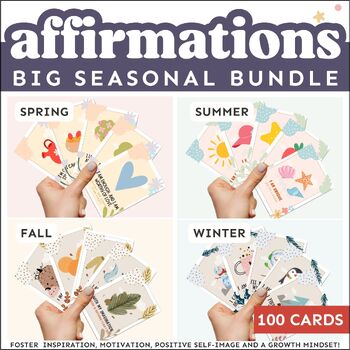 Preview of Affirmation Cards Bundle, Positive Affirmations for Spring, Summer, Fall, Winter