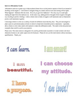 Affirmation Cards, a CBT Intervention for Elementary-Aged Children