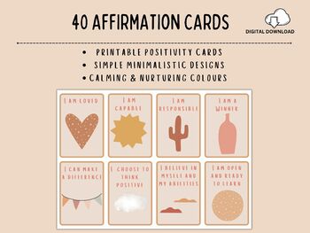 Preview of Affirmation Cards for Kids, Positive Affirmation Cards 40 Affirmations, Pastel