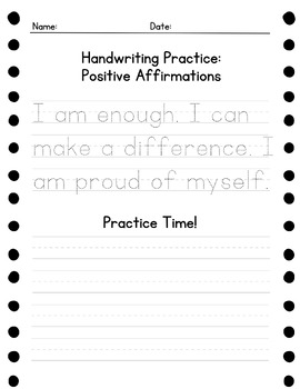 Preview of Affirmation Handwriting Practice