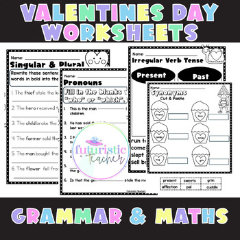 Preview of Valentines Day worksheets / Grammar and maths