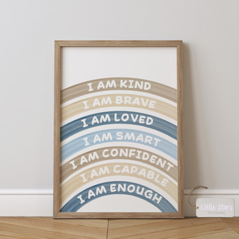 Preview of AFFIRMATIONS I AM Rainbow Poster Brown&Navy Montessori Educational Poster