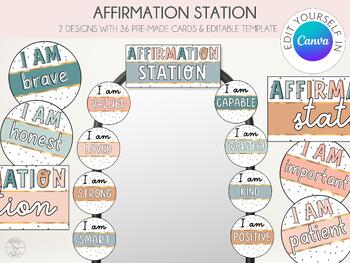 Preview of Affirmation Station Cards Calm Colors | Mirror Display Classroom | Editable