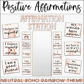 Preview of Affirmation Station - Positive Affirmations - Boho Rainbow Classroom Decor